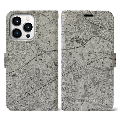 【千歳烏山（東京都）】地図柄iPhoneケース（手帳タイプ）モノトーン・iPhone 13 Pro 用