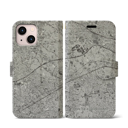 【千歳烏山（東京都）】地図柄iPhoneケース（手帳タイプ）モノトーン・iPhone 13 mini 用