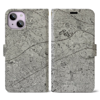 【千歳烏山（東京都）】地図柄iPhoneケース（手帳タイプ）モノトーン・iPhone 14 用