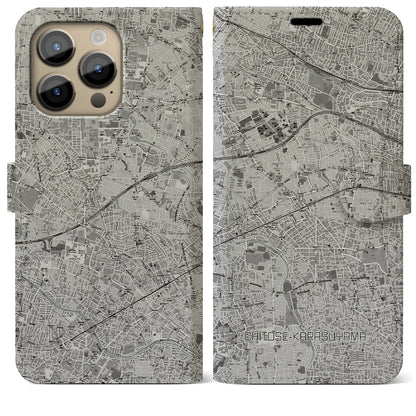 【千歳烏山（東京都）】地図柄iPhoneケース（手帳タイプ）モノトーン・iPhone 14 Pro Max 用