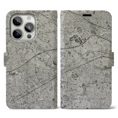 【千歳烏山（東京都）】地図柄iPhoneケース（手帳タイプ）モノトーン・iPhone 15 Pro 用