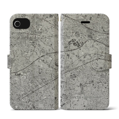 【千歳烏山（東京都）】地図柄iPhoneケース（手帳タイプ）モノトーン・iPhone SE（第3 / 第2世代） / 8 / 7 / 6s / 6 用