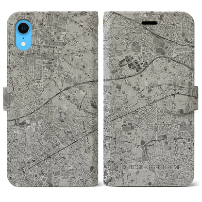 【千歳烏山（東京都）】地図柄iPhoneケース（手帳タイプ）モノトーン・iPhone XR 用