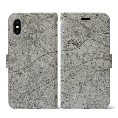 【千歳烏山（東京都）】地図柄iPhoneケース（手帳タイプ）モノトーン・iPhone XS / X 用