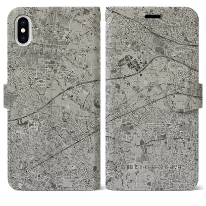 【千歳烏山（東京都）】地図柄iPhoneケース（手帳タイプ）モノトーン・iPhone XS Max 用