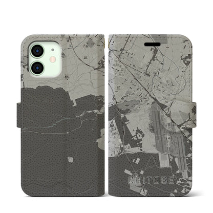 【千歳（北海道）】地図柄iPhoneケース（手帳タイプ）モノトーン・iPhone 12 mini 用