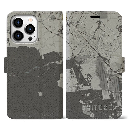 【千歳（北海道）】地図柄iPhoneケース（手帳タイプ）モノトーン・iPhone 13 Pro 用