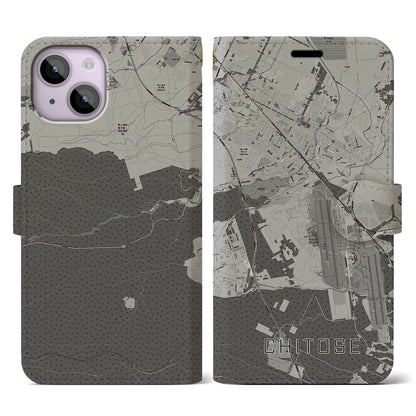 【千歳（北海道）】地図柄iPhoneケース（手帳タイプ）モノトーン・iPhone 14 用