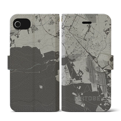 【千歳（北海道）】地図柄iPhoneケース（手帳タイプ）モノトーン・iPhone SE（第3 / 第2世代） / 8 / 7 / 6s / 6 用