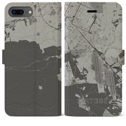 【千歳（北海道）】地図柄iPhoneケース（手帳タイプ）モノトーン・iPhone 8Plus /7Plus / 6sPlus / 6Plus 用