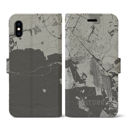 【千歳（北海道）】地図柄iPhoneケース（手帳タイプ）モノトーン・iPhone XS / X 用