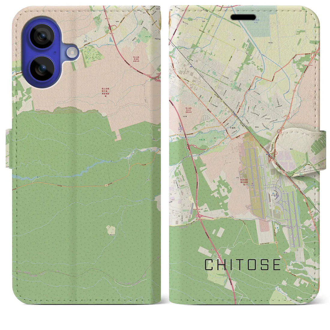 【千歳(北海道)】地図柄iPhoneケース(手帳タイプ)ナチュラル・iPhone 16 Pro Max 用