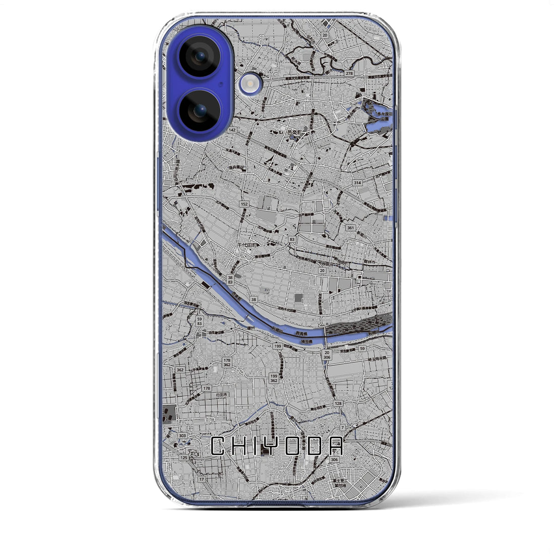 【千代田（群馬県）】地図柄iPhoneケース（クリアタイプ）モノトーン・iPhone 16 Pro Max 用