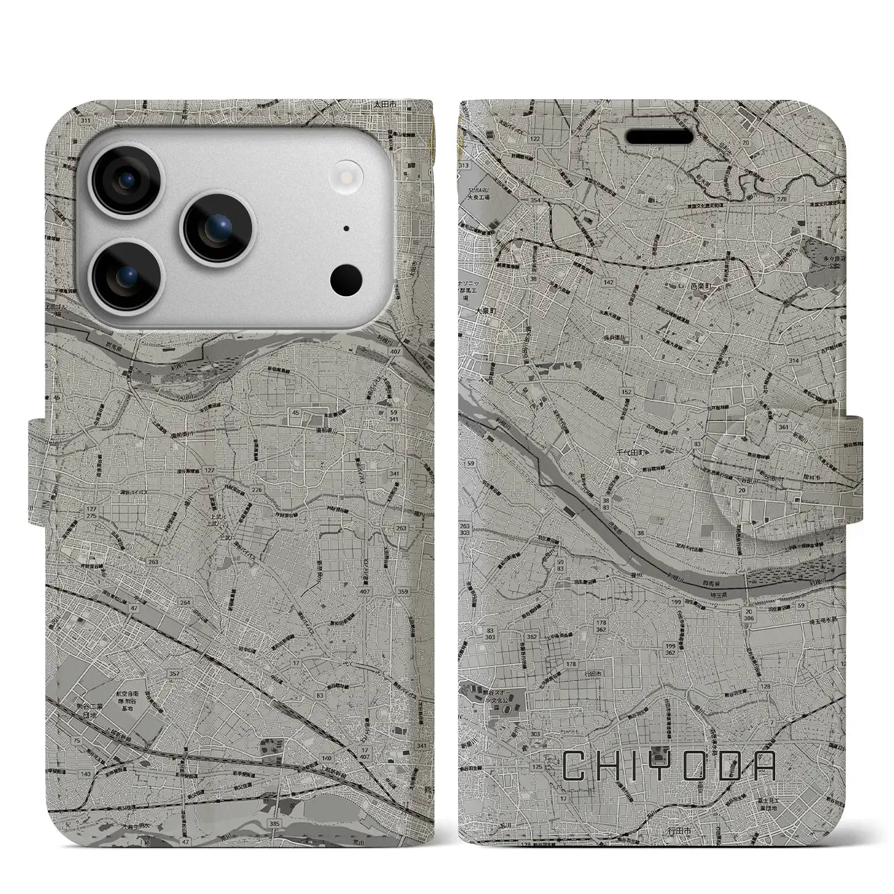 【千代田（群馬県）】地図柄iPhoneケース（手帳タイプ）