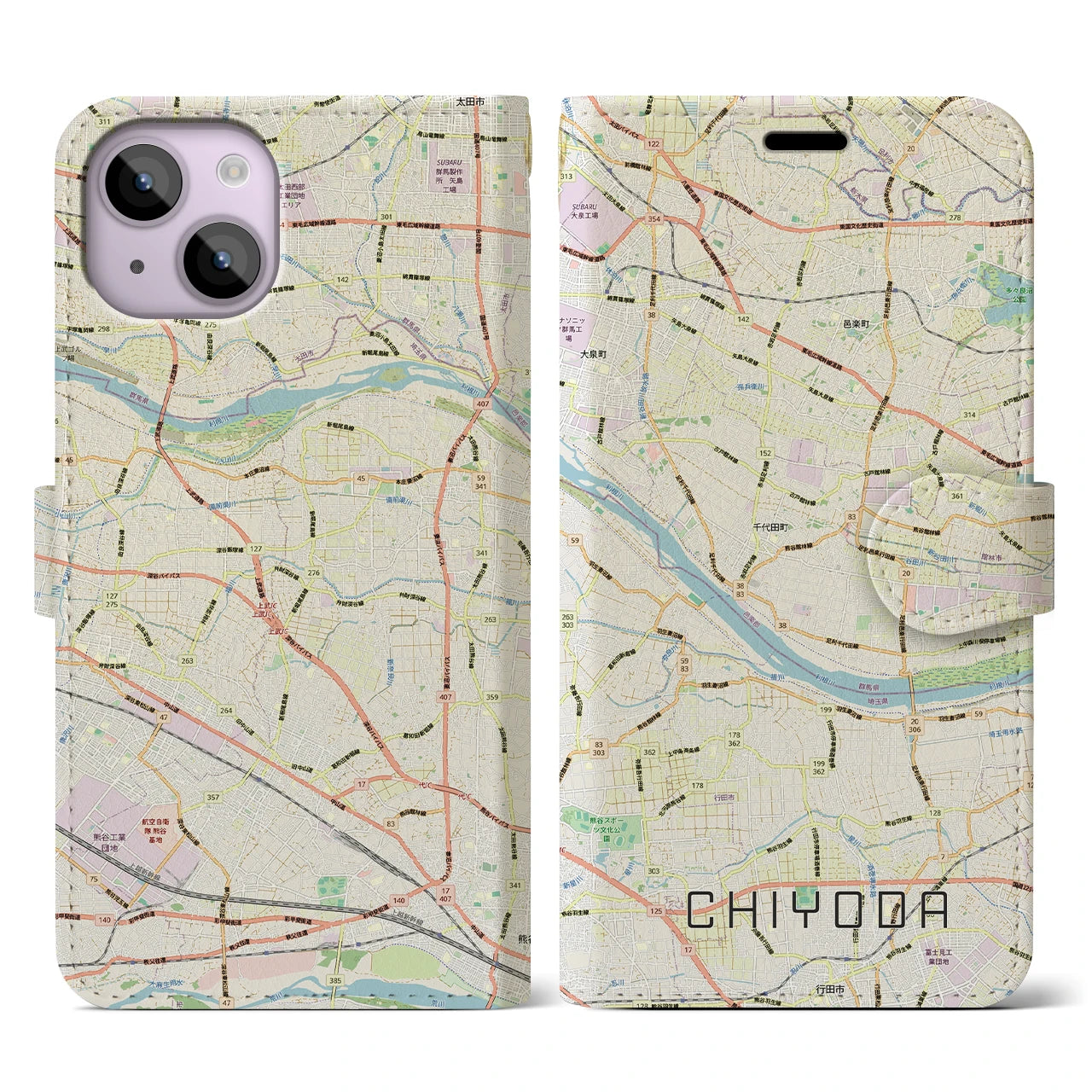 【千代田（群馬県）】地図柄iPhoneケース（手帳タイプ）