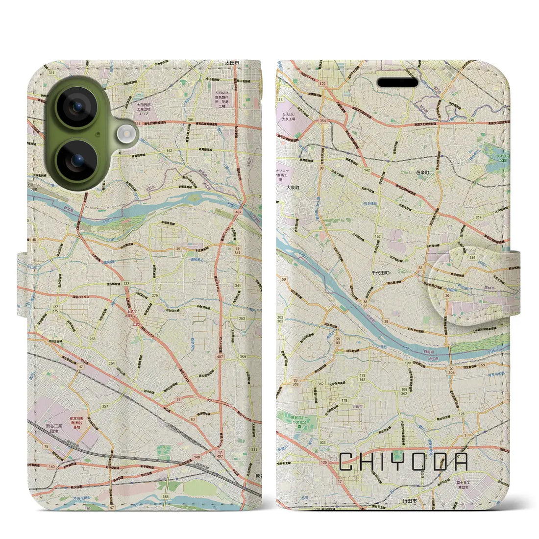 【千代田(群馬県)】地図柄iPhoneケース(手帳タイプ)モノトーン・iPhone 17 Pro Max 用