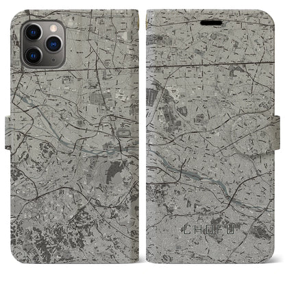 【調布2（東京都）】地図柄iPhoneケース（手帳タイプ）モノトーン・iPhone 11 Pro Max 用