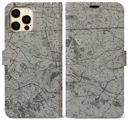 【調布2（東京都）】地図柄iPhoneケース（手帳タイプ）モノトーン・iPhone 12 Pro Max 用