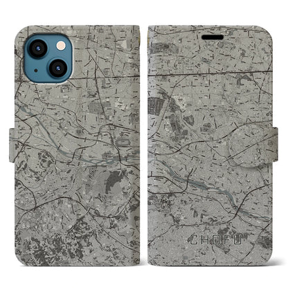 【調布2（東京都）】地図柄iPhoneケース（手帳タイプ）モノトーン・iPhone 13 用