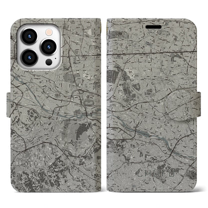 【調布2（東京都）】地図柄iPhoneケース（手帳タイプ）モノトーン・iPhone 13 Pro 用