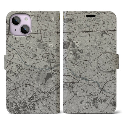 【調布2（東京都）】地図柄iPhoneケース（手帳タイプ）モノトーン・iPhone 14 用