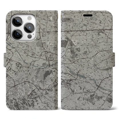 【調布2（東京都）】地図柄iPhoneケース（手帳タイプ）モノトーン・iPhone 14 Pro 用