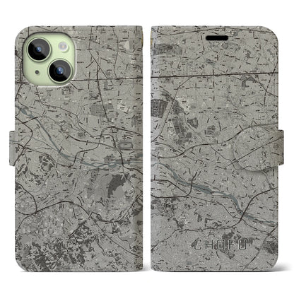 【調布2（東京都）】地図柄iPhoneケース（手帳タイプ）モノトーン・iPhone 15 用
