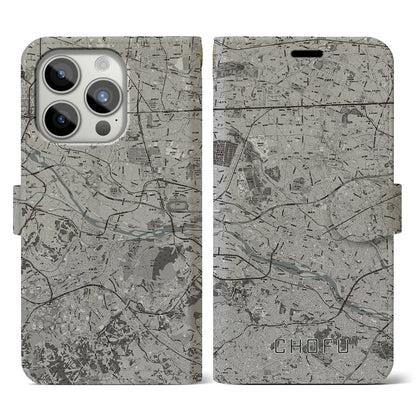 【調布2（東京都）】地図柄iPhoneケース（手帳タイプ）モノトーン・iPhone 15 Pro 用