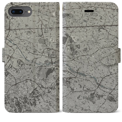 【調布2（東京都）】地図柄iPhoneケース（手帳タイプ）モノトーン・iPhone 8Plus /7Plus / 6sPlus / 6Plus 用