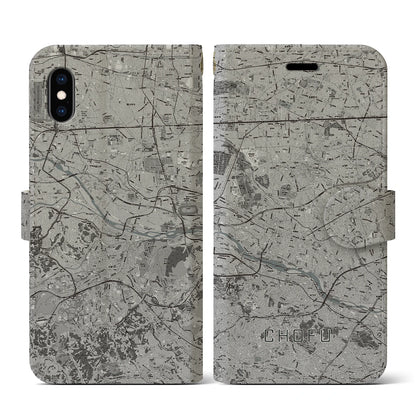 【調布2（東京都）】地図柄iPhoneケース（手帳タイプ）モノトーン・iPhone XS / X 用