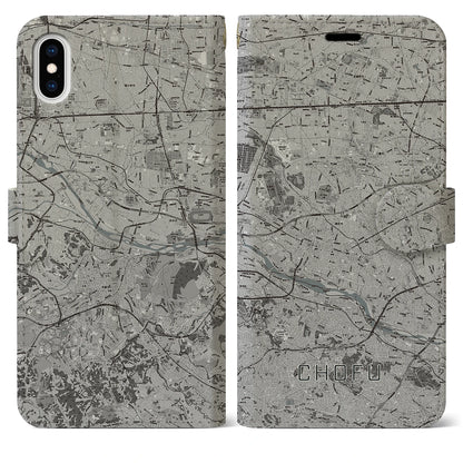 【調布2（東京都）】地図柄iPhoneケース（手帳タイプ）モノトーン・iPhone XS Max 用