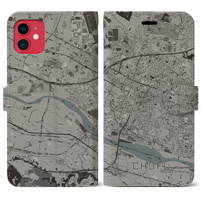 【調布（東京都）】地図柄iPhoneケース（手帳タイプ）モノトーン・iPhone 11 用