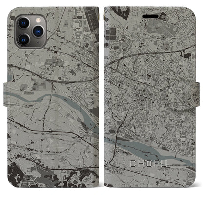 【調布（東京都）】地図柄iPhoneケース（手帳タイプ）モノトーン・iPhone 11 Pro Max 用