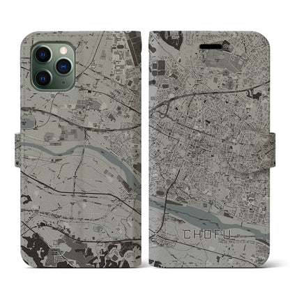 【調布（東京都）】地図柄iPhoneケース（手帳タイプ）モノトーン・iPhone 11 Pro 用