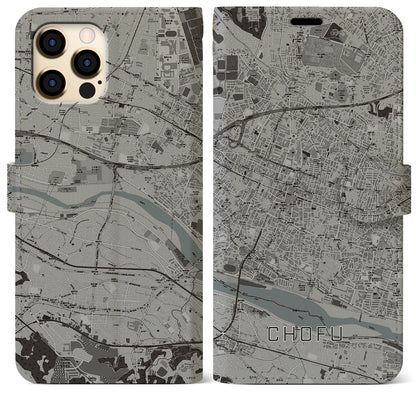 【調布（東京都）】地図柄iPhoneケース（手帳タイプ）モノトーン・iPhone 12 Pro Max 用