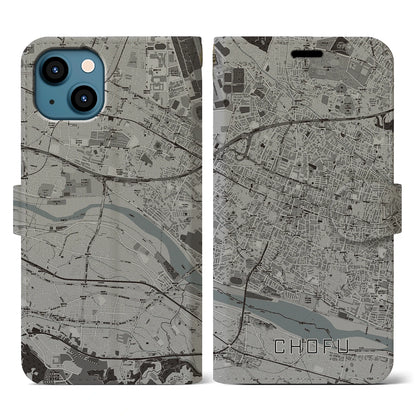 【調布（東京都）】地図柄iPhoneケース（手帳タイプ）モノトーン・iPhone 13 用