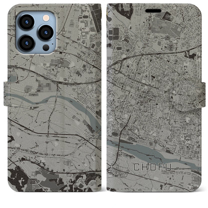 【調布（東京都）】地図柄iPhoneケース（手帳タイプ）モノトーン・iPhone 13 Pro Max 用