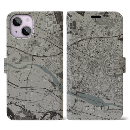 【調布（東京都）】地図柄iPhoneケース（手帳タイプ）モノトーン・iPhone 14 用