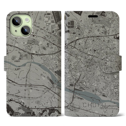 【調布（東京都）】地図柄iPhoneケース（手帳タイプ）モノトーン・iPhone 15 用