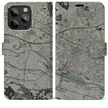 【調布（東京都）】地図柄iPhoneケース（手帳タイプ）モノトーン・iPhone 15 Pro Max 用