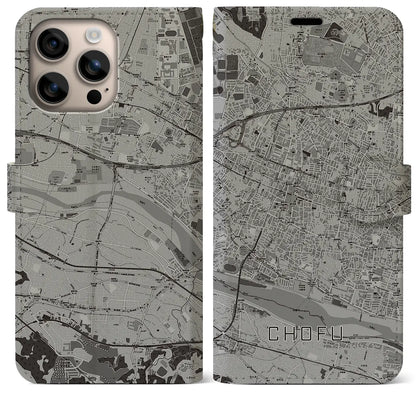 【調布（東京都）】地図柄iPhoneケース（手帳タイプ）モノトーン・iPhone 16 Plus 用