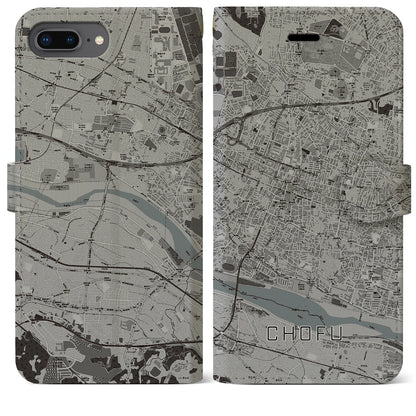 【調布（東京都）】地図柄iPhoneケース（手帳タイプ）モノトーン・iPhone 8Plus /7Plus / 6sPlus / 6Plus 用