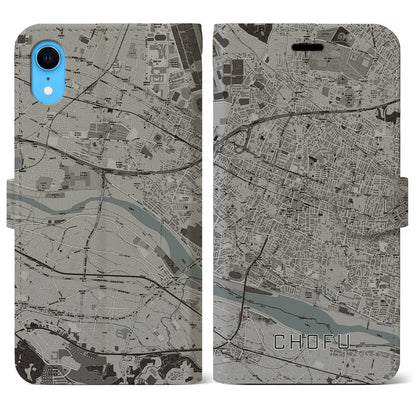 【調布（東京都）】地図柄iPhoneケース（手帳タイプ）モノトーン・iPhone XR 用
