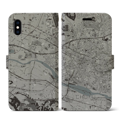 【調布（東京都）】地図柄iPhoneケース（手帳タイプ）モノトーン・iPhone XS / X 用