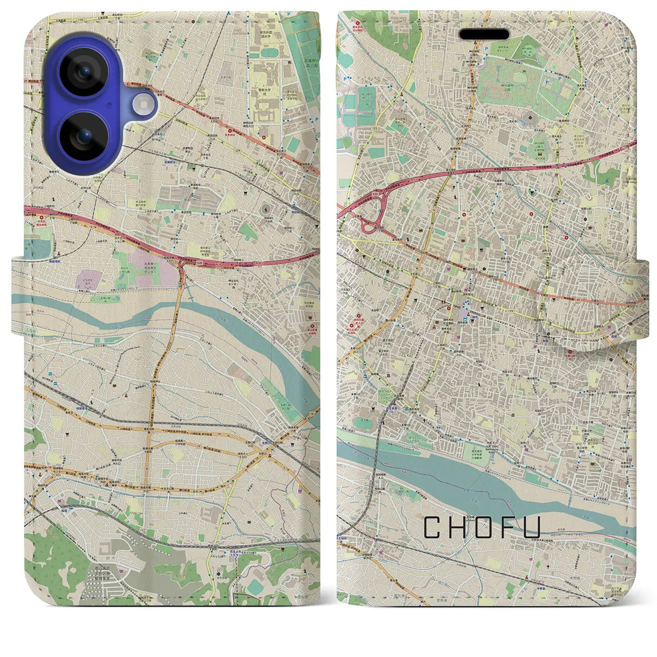 【調布（東京都）】地図柄iPhoneケース（手帳タイプ）ナチュラル・iPhone 16 Pro Max 用