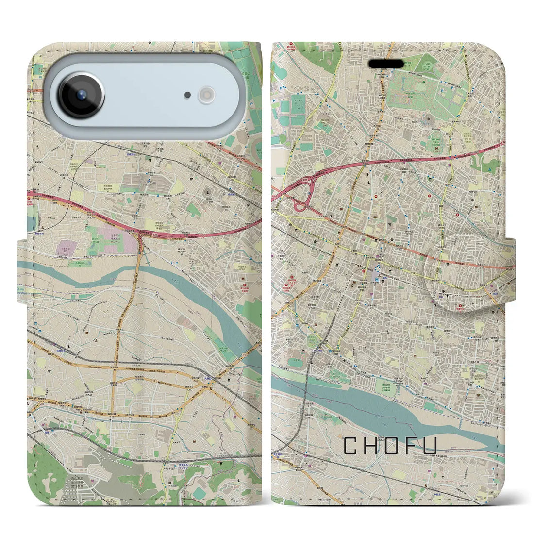 【調布(東京都)】地図柄iPhoneケース(手帳タイプ)モノトーン・iPhone 17 Pro Max 用