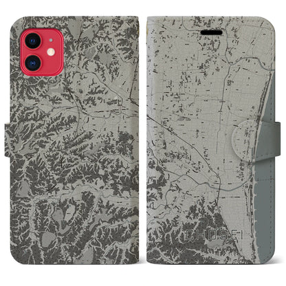 【長生（千葉県）】地図柄iPhoneケース（手帳タイプ）モノトーン・iPhone 11 用