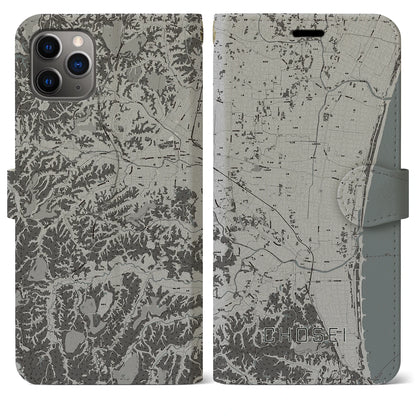 【長生（千葉県）】地図柄iPhoneケース（手帳タイプ）モノトーン・iPhone 11 Pro Max 用