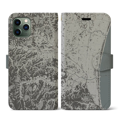 【長生（千葉県）】地図柄iPhoneケース（手帳タイプ）モノトーン・iPhone 11 Pro 用