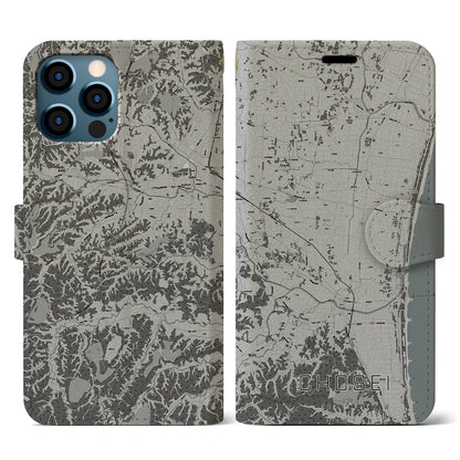 【長生（千葉県）】地図柄iPhoneケース（手帳タイプ）モノトーン・iPhone 12 / 12 Pro 用